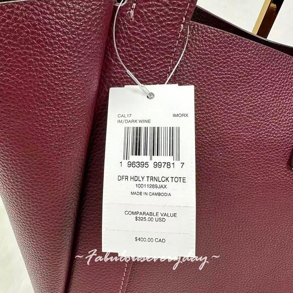 COACH Hadley Turnlock Tote Bag In Leather/Gold/Dark Wine CAL17 NWT - Picture 5 of 11